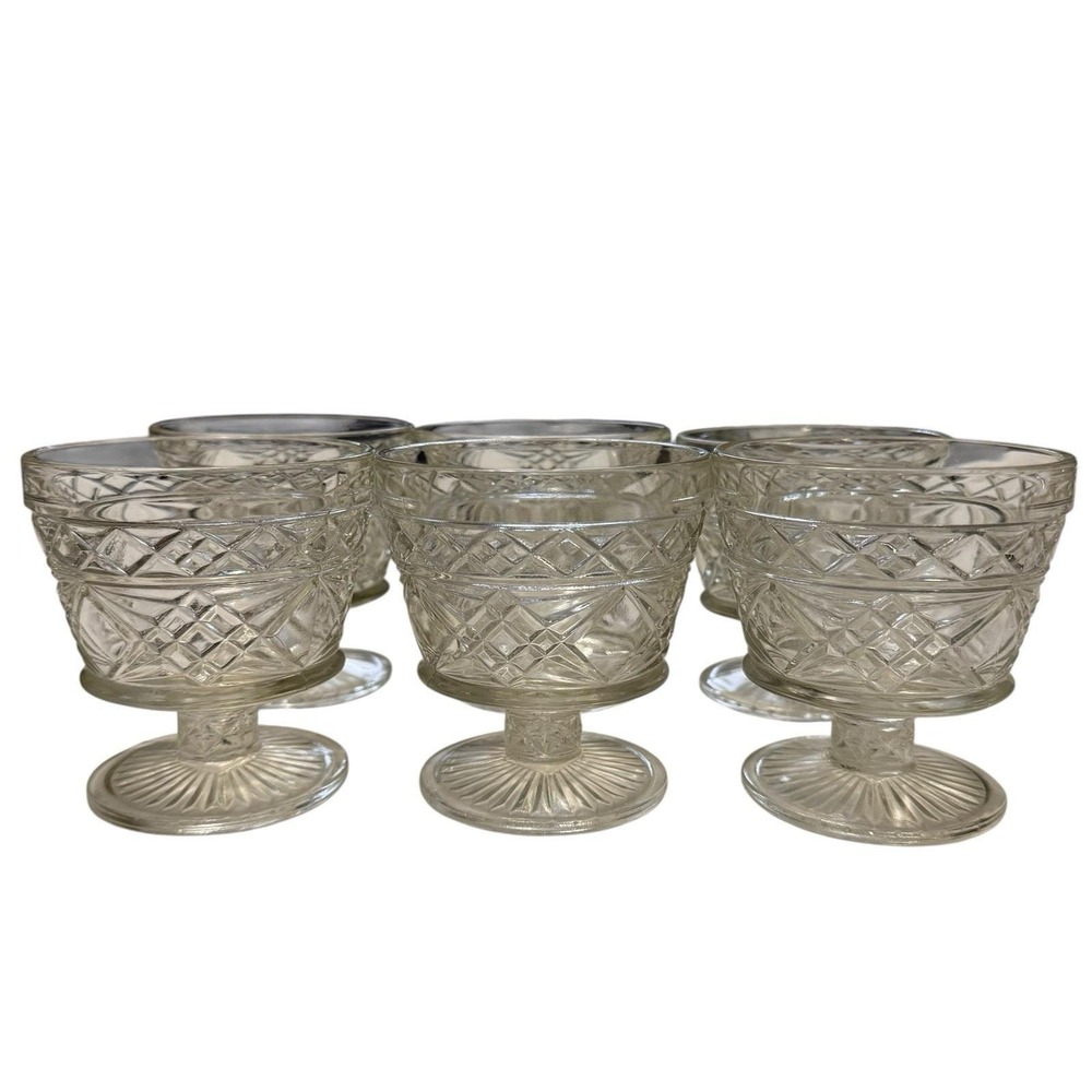 Vintage Clear Cut Glass Footed Sherbet Dessert Cups Set of 6
